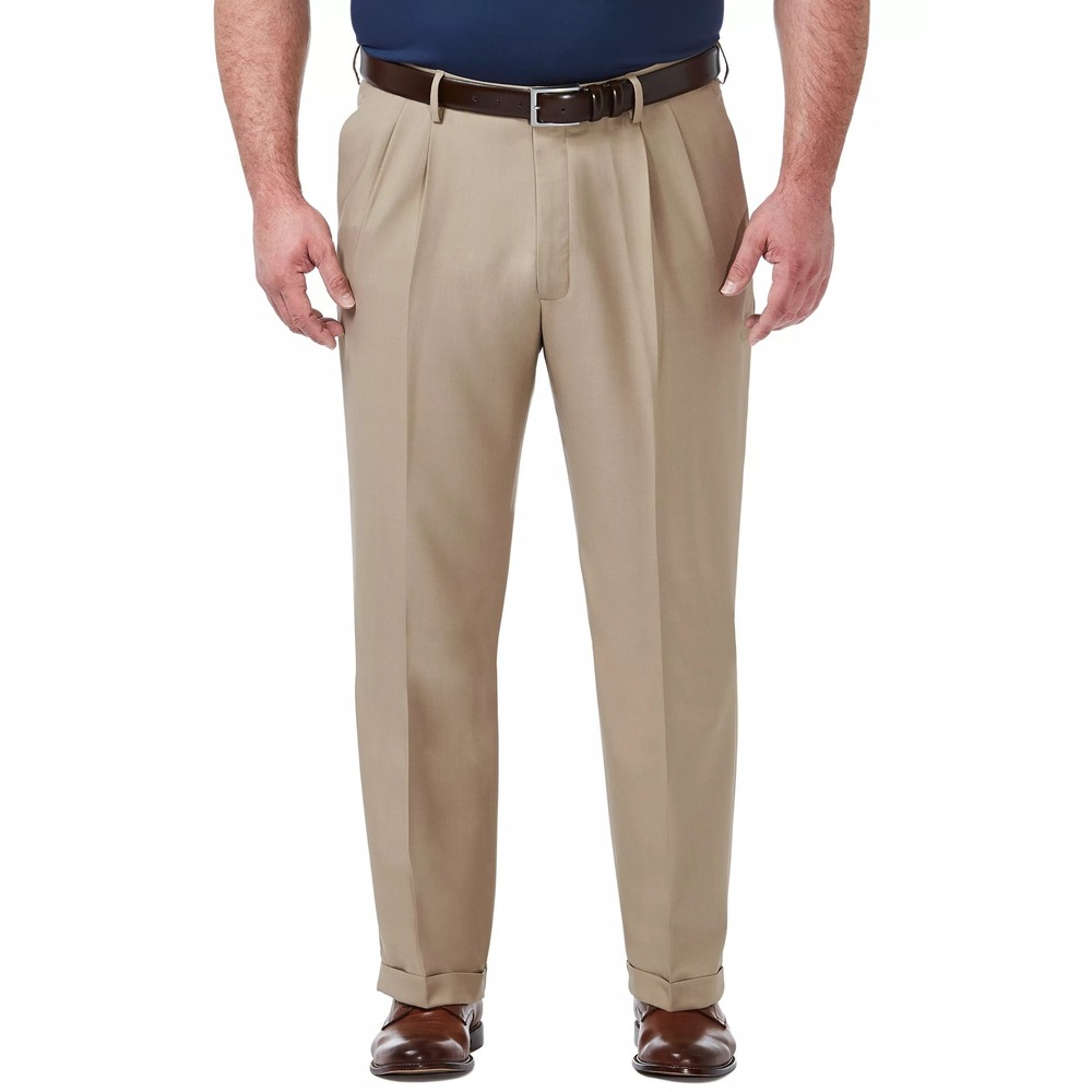 MSRP $80 Haggar HD90651 Mens 54W x 30L Med Khaki Classic Fit Dress Pants Big &